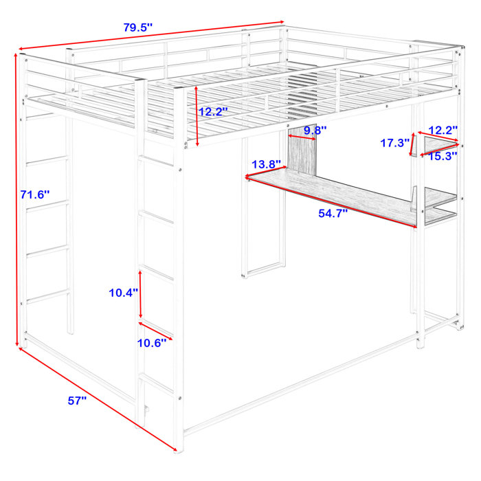 Mason & Marbles Valinda Full Size Loft Bed With BuiltInDesk And